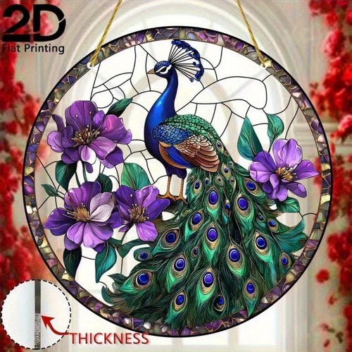 Peacock suncatcher stained - suncatcher,