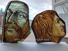 2 hand painted stained glass