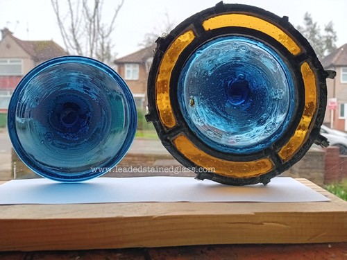 Two blue pontil stained glass