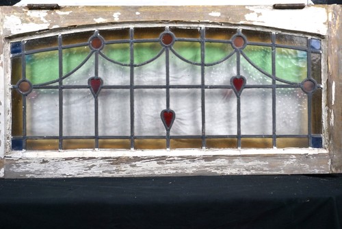 Pair antique stained glass - of,
